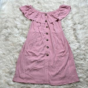 Charming Charlie Pink button down off the shoulder dress size medium